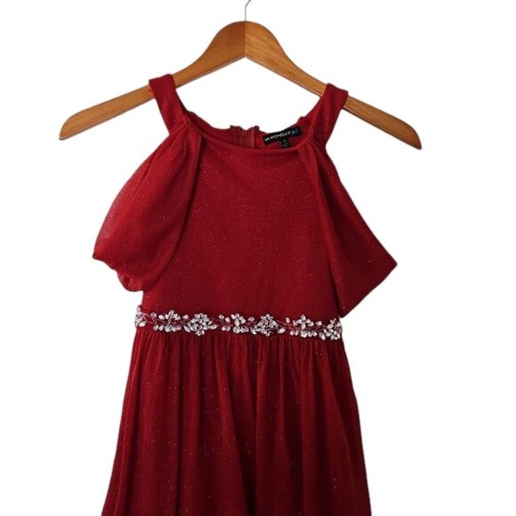 My Michelle Girls Red Holiday Hi‎ Low Embellished Sparkle Dress 12 - Picture 6 of 16